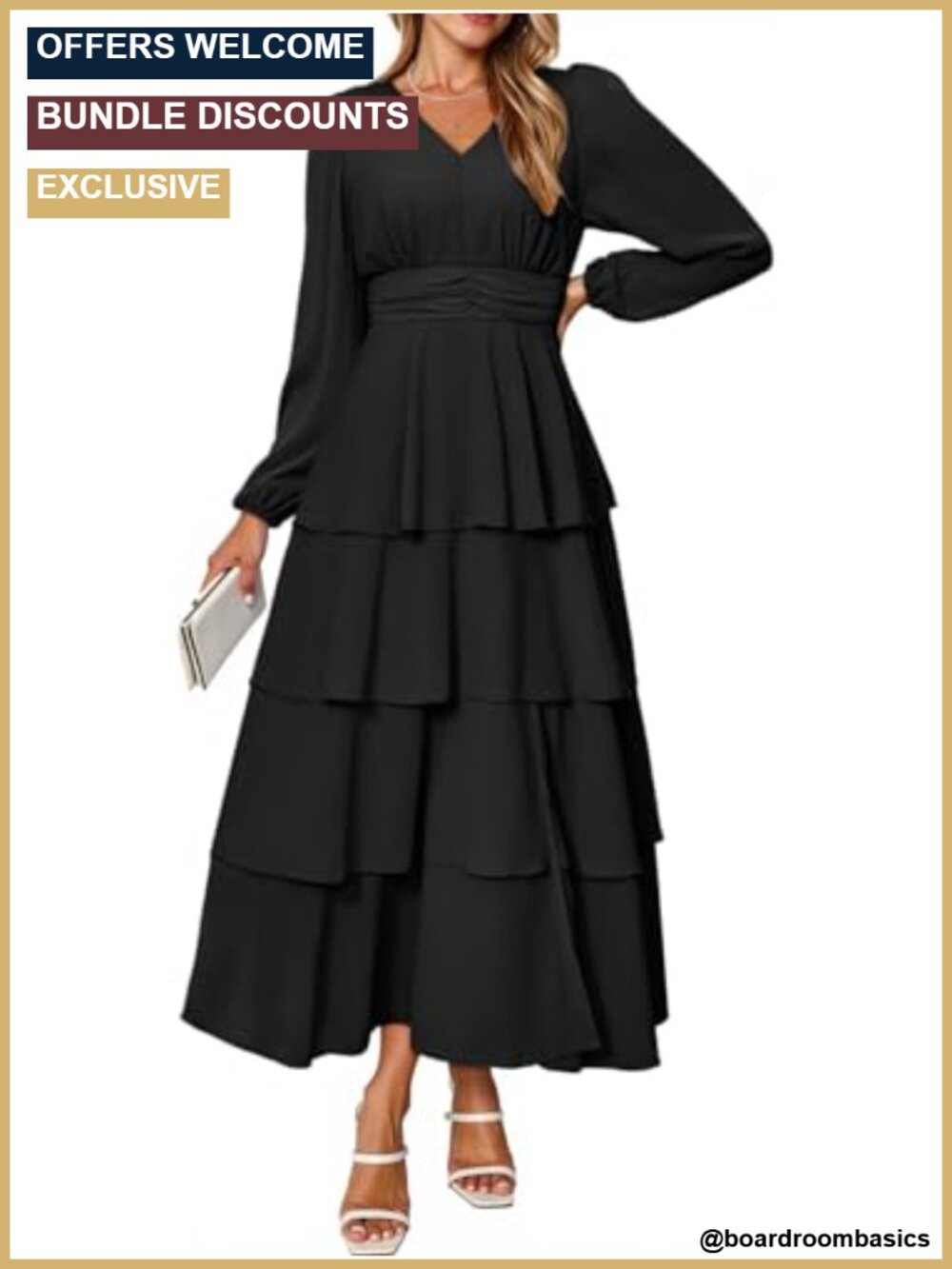 Chiffon Maxi Dress Long Sleeve V Neck Ruffle Tiered Boho Wedding Guest